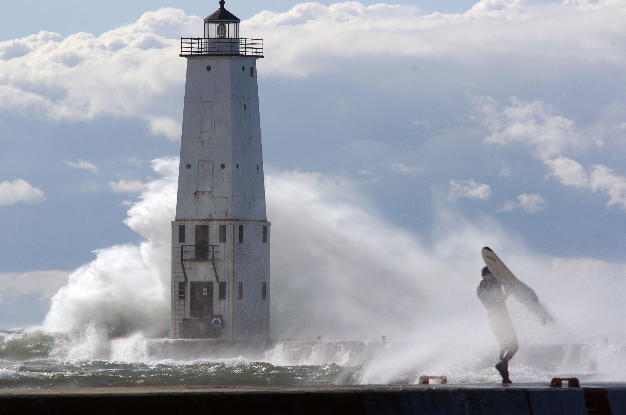 Frankfort Lighthouse with Surfer - John Russell